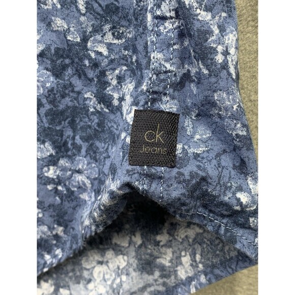 Calvin Klein Jeans Button Up Shirt Mens Size 2XL XXL Blue Floral Long Sleeve - Picture 9 of 16